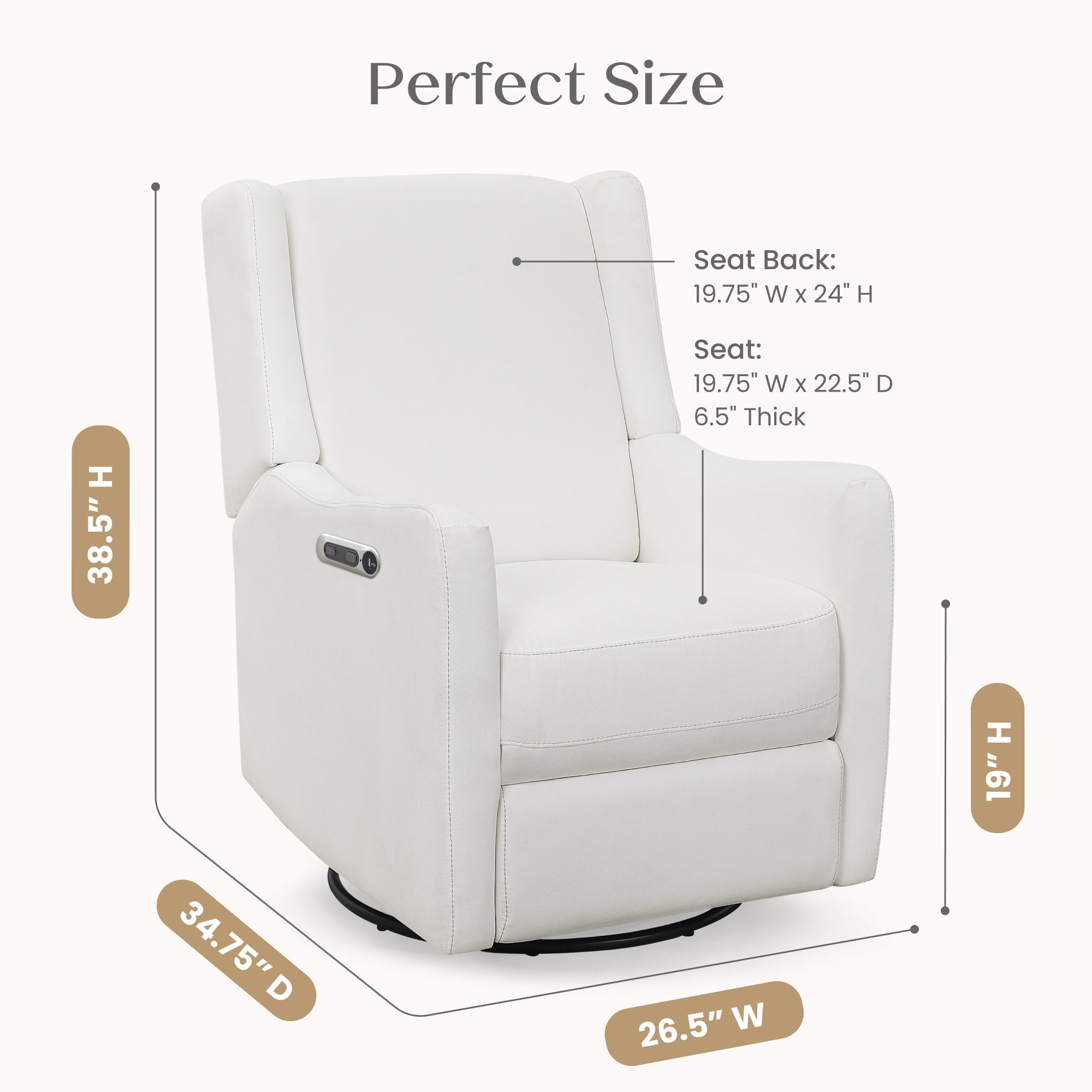 Delta Children Mercer Electronic Power Recliner and Swivel Glider with USB and Type-C Ports in LiveSmart Performance Fabric - Water Repellent & Stain Resistant, Pearl