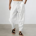 thumbnail image 2 of JTieacloth Wide Leg Pants for Men Men's Casual Pants Lightweight Breathable Loose Fit Twill Beach Drawstring Comfortable Elastic Waist Everyday Relaxed Trousers For Outdoor Travel White, 2 of 6