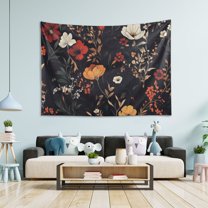 Yayeee Tapestry Wall Hanging for Bedroom 60" x 40" Living Room Home Wall Art Decor, Black Floral Pattern