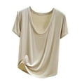 thumbnail image 2 of CLOISE Summer Women T Shirts U Neck Short Sleeve Tee Casual Fashion Loose Tops Solid Cute Blouses Beige XL, 2 of 5