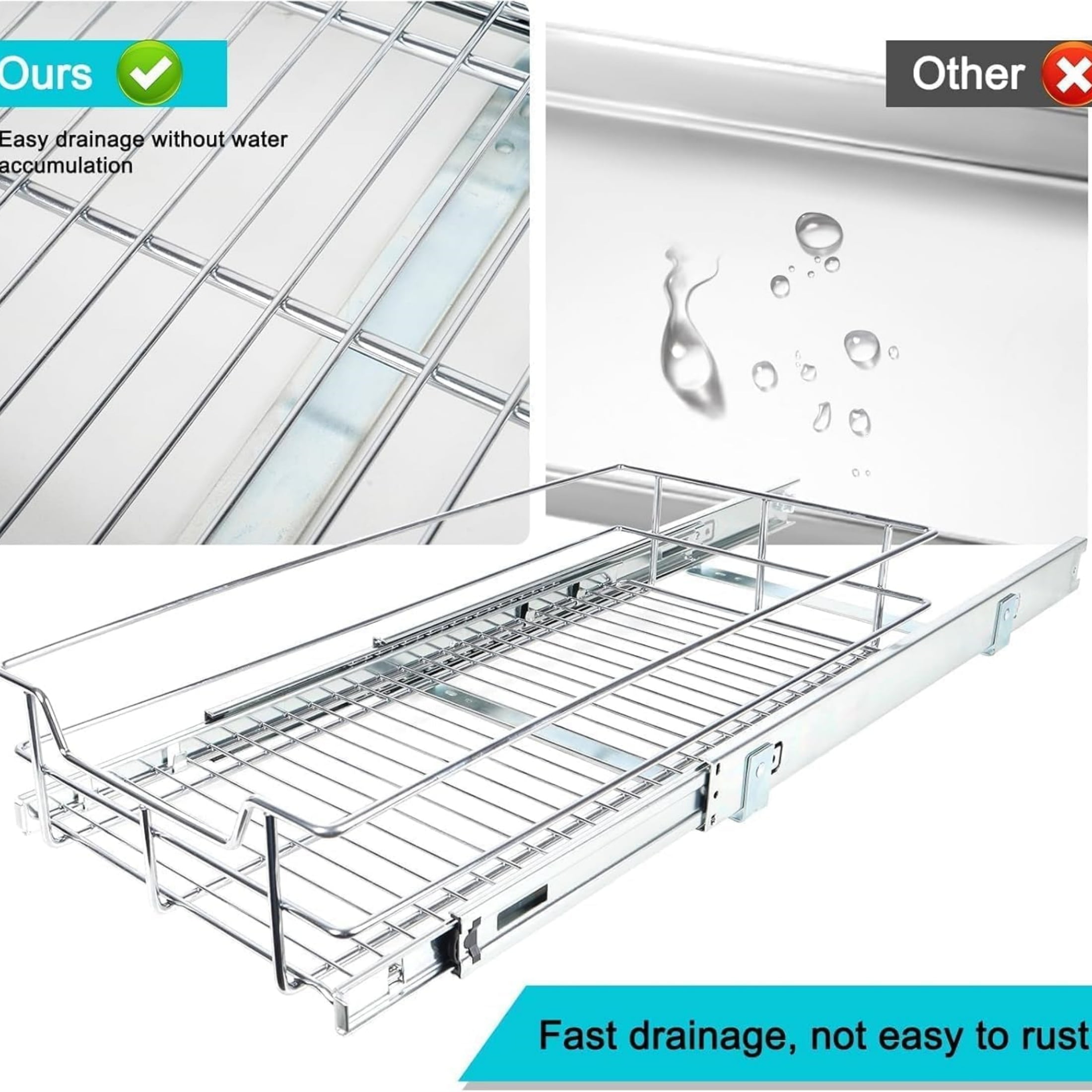 Pull Out Cabinet Organizer 9" W X 17" D, Slide Out Drawers For Kitchen Organizers and Storage, Pull Out Drawers For Cabinets Capacity Heavy Duty Caddy, Cabinet Shelves Chrome-Plated, Bathroom Pantry