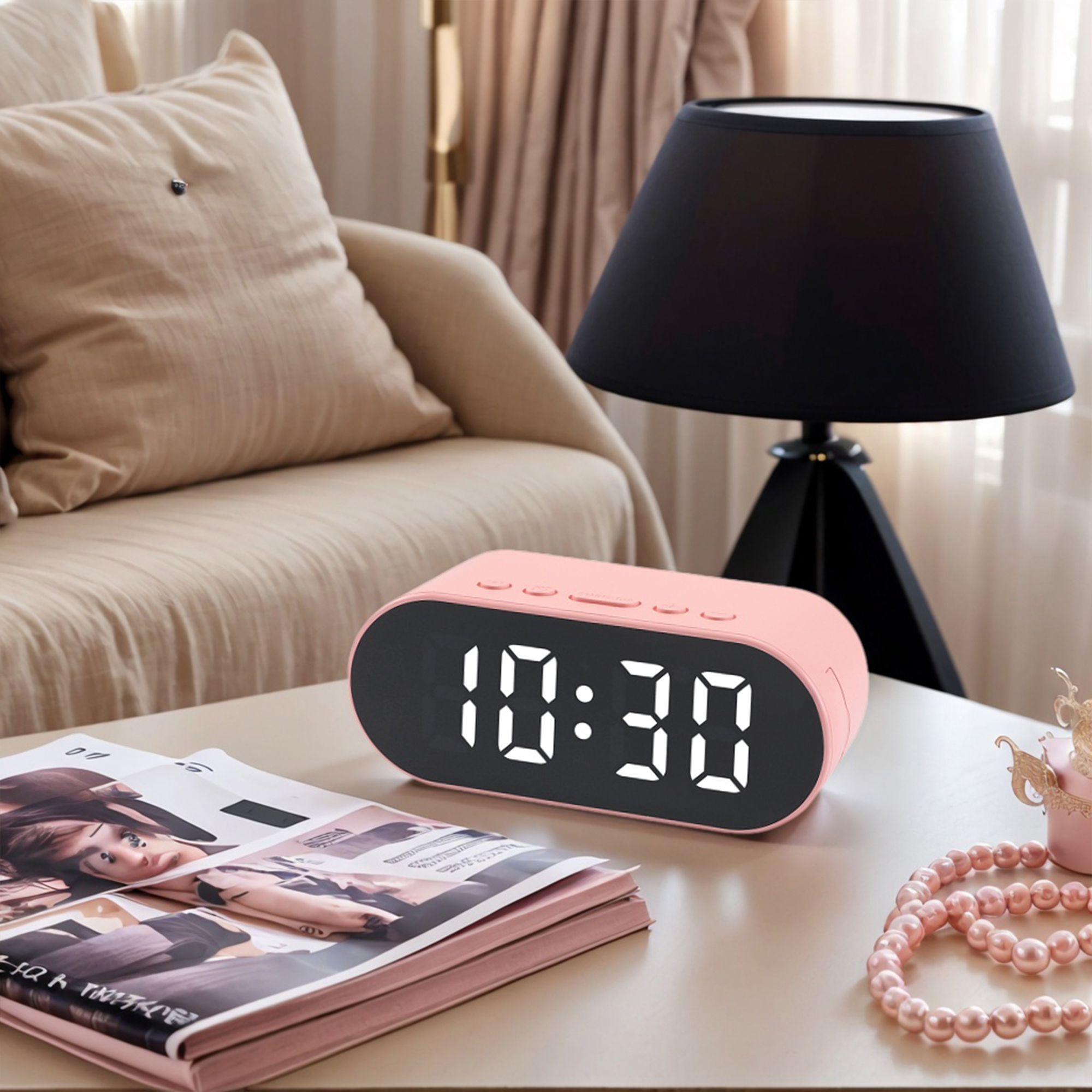 Unique Bargains Adjustable Volume Compact Digital Alarm Clock Pink 4.1"L x 1.6"W x 1.6"H