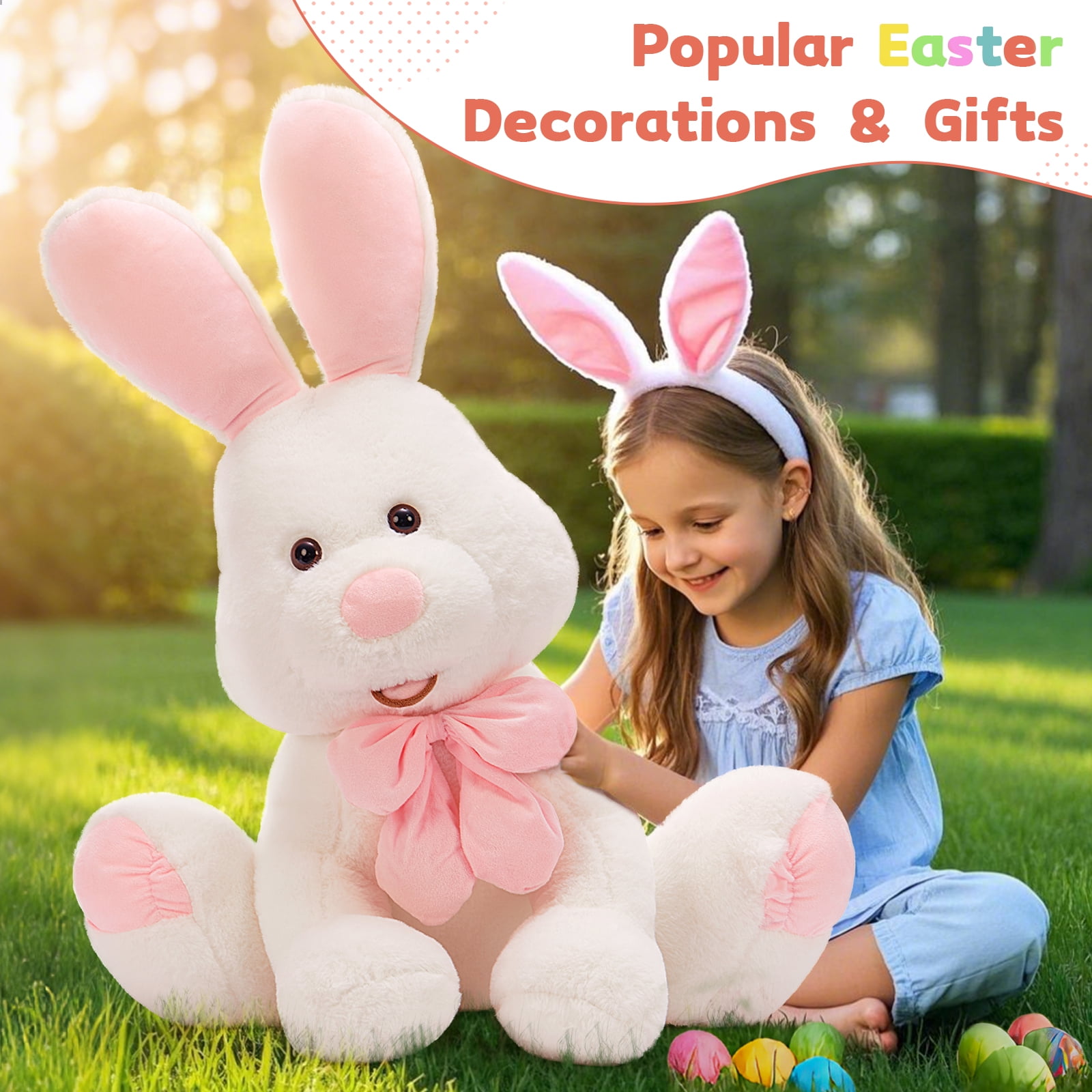 MorisMos Giant Bunny Stuffed Animal, 31.5'' Large Pink Rabbit Plush Toy with Pink Ears