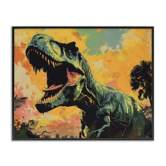 Stupell Industries Roaring Dinosaur At Sunset Black Framed Giclee Art, design by Creative Studio, 11 x 14