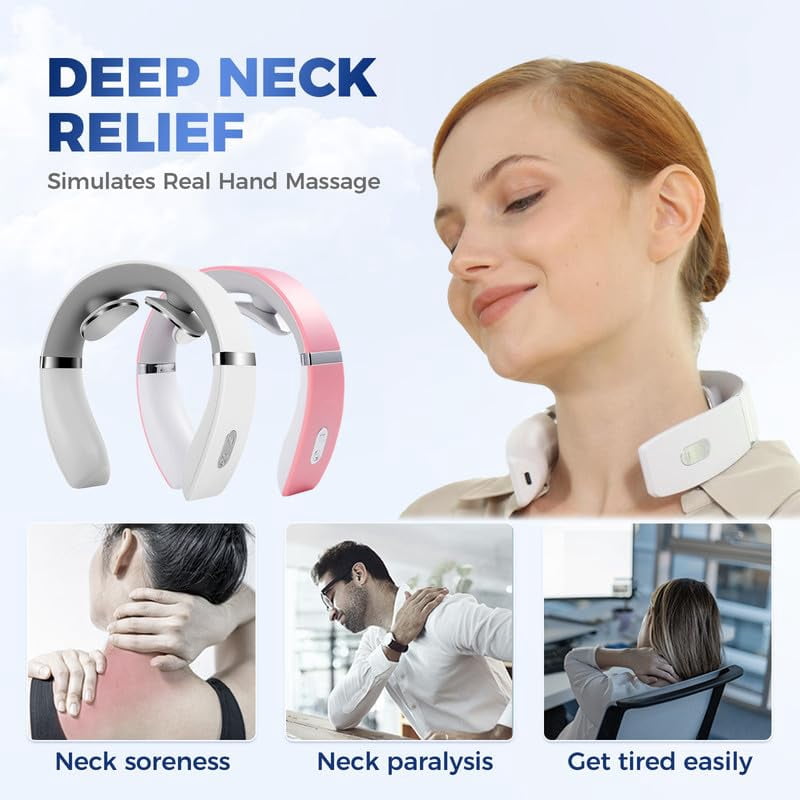 Neck Machine with Heat, Neck Massager with Heat Therapy and Shiatsu, Relaxer 10 Modes Portable for Home/Office, Relax Soothing Therapy Travel