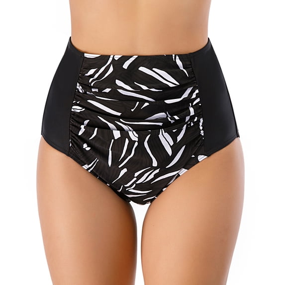 Csndyce Womens High Waist Bikini Bottom Ruched Tummy Control Tankini Briefs Retro Swim Shorts