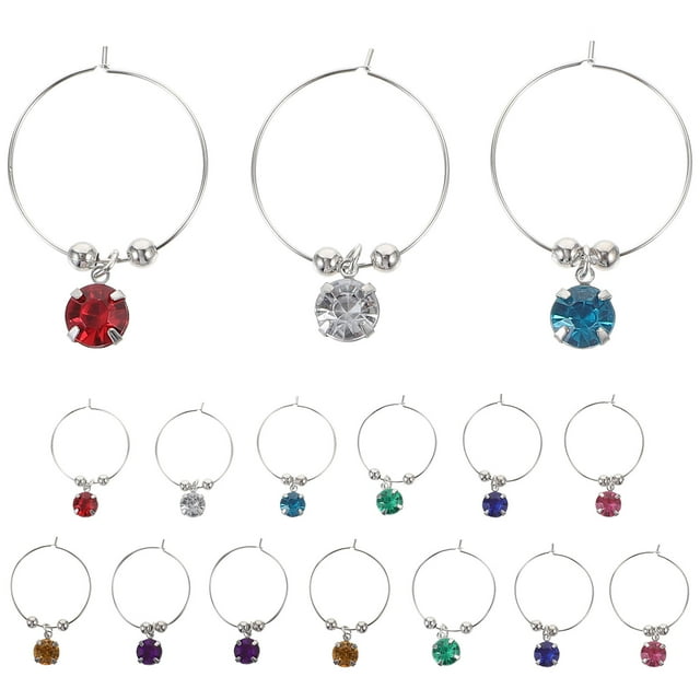 16pcs Colorful Diamonds Wine Glass Ring Identify Label Rings Glass Makers for Restaurant Hotel Bar (Mixed Color)