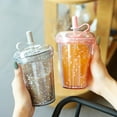 thumbnail image 4 of Yesbay Leak-proof Iced Coffee Cup Reusable Straight Pipette Cup with Built-in Straws Double Wall Insulated Iced Coffee Tumbler Cartoon Drinking Cup, 4 of 8