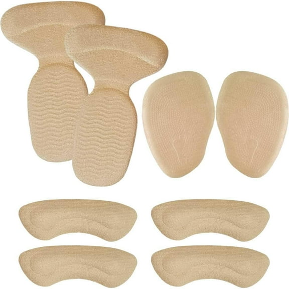 Reusable High Heel Cushion Inserts Pads Forefoot Ball of Foot Back of Heel Cup Grips Protector Liner Anti-Slip Metatarsal Shoe Insoles, 8 pcs (Beige)