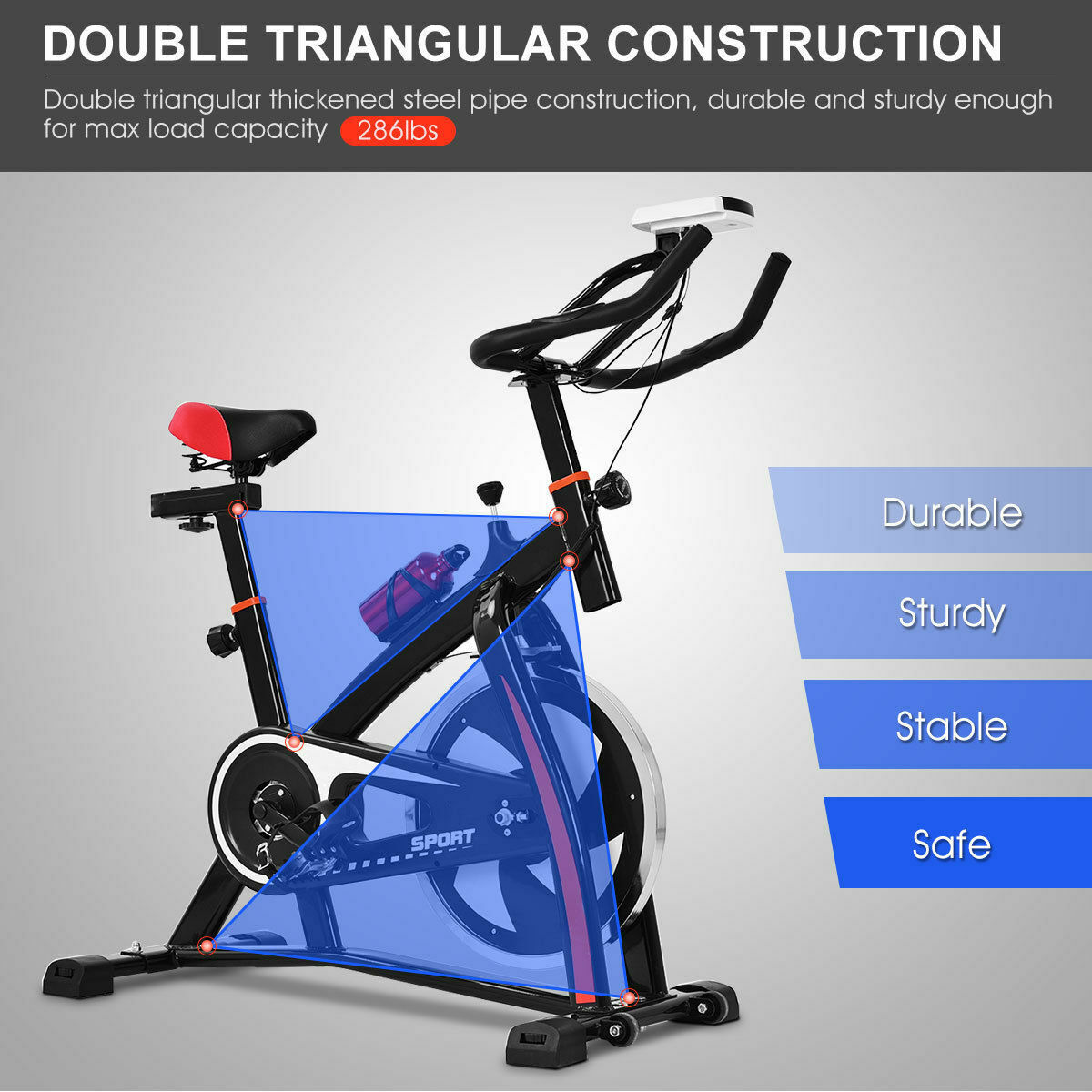 Costway Exercise Bicycle Indoor Bike Cycling Cardio Adjustable Gym Workout Fitness Home - image 4 of 9