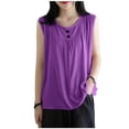 thumbnail image 3 of Women's Summer Sleeveless Tank Top Blouses Shirts Pullovers Button Down Round Neck Loose Fit Solid Color Casual Daily Wear Vacation Beach Outfits Fashion Essential Gift for Women, 3 of 8