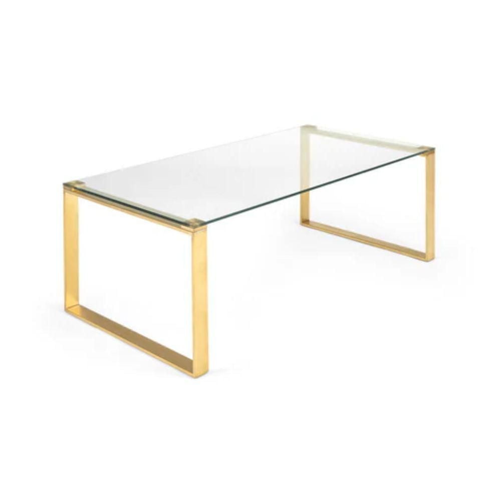 Table basse Gen Gold avec plateau en verre et pieds en métal doré 16" H x 35" L x 14" P