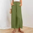 thumbnail image 2 of WCMZJ Linen Palazzo Pants for Women Dressy Summer Wide Leg Flowy Pants Boho Linen Beach Trousers with Pockets Army Green S, 2 of 7