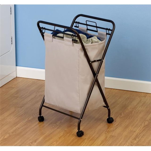 Household Essentials 7172 Panier en Bronze Antique avec Sac de Couleur de Lin Naturel en polyester 600D et Roulettes