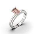 thumbnail image 3 of Art deco 2.00 Carat Emerald Cut Morganite And Diamond Moissanite Engagement Ring Set, Wedding Ring in 925 Sterling Silver With 18k White Gold Plating Feminine Gift, Promise Ring, Anniversary Gift, 3 of 3