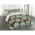 thumbnail image 3 of Ambesonne Brown and Blue Quilted Bedspread Set 3 Pcs, Retro Flora, Queen Size, Pale Seafoam Umber Brown, 3 of 5