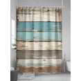 thumbnail image 5 of Farmhouse Blue Grey Brown Shower Curtain Set, Waterproof Shower Curtains for Bathroom, Vintage Ombre Wooden Washable Fabric Cloth Bath Curtain for Bathtub Decoration with Hooks 60x72 Inches, 5 of 6