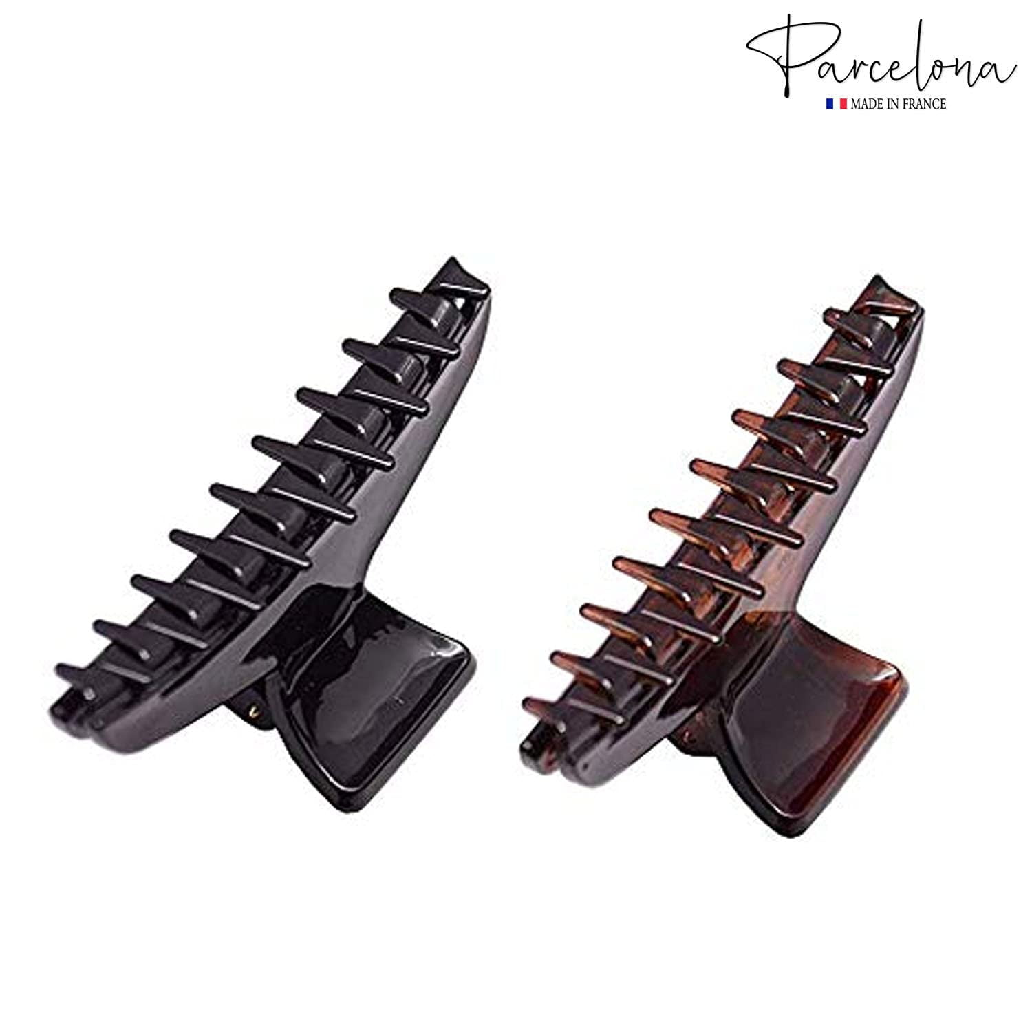 Parcelona French Pinch Tortoise Shell and Black Celluloid Hair Claws for Women