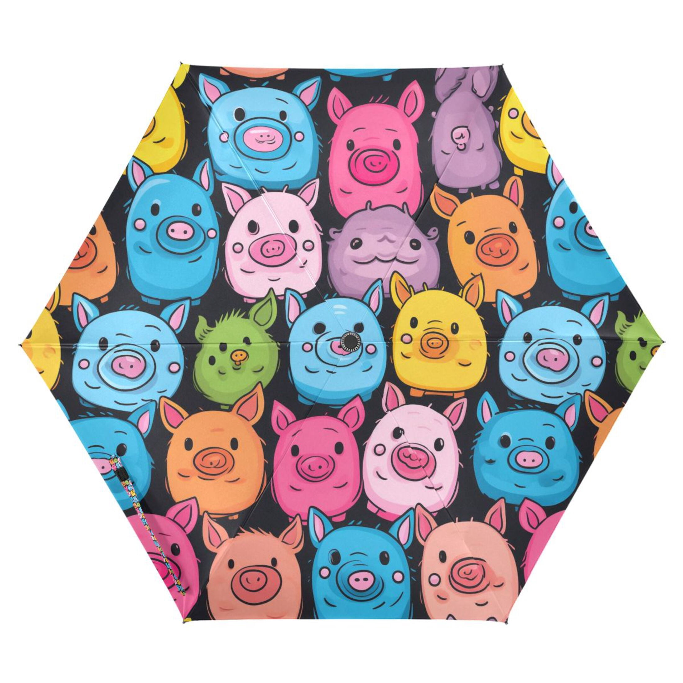 Colorful Pig Face Compact Sun Umbrella Windproof Travel Umbrellas for Rain Strong Portable UV Protection