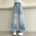 thumbnail image 6 of NAFUU Toddler Girls Long Pants Distressed Star Print Denim Trousers Straight Leg Loose Fit Wide Leg Trousers Casual Wear Girl's Pants Sizes 8-10 Years, 6 of 6
