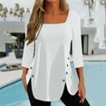 thumbnail image 2 of JINMGG Womens Tops,Fashion Women Solid T-Shirt Mid-length 3/4 Sleeves Blouse Round Neck Casual Tops,White L, 2 of 4