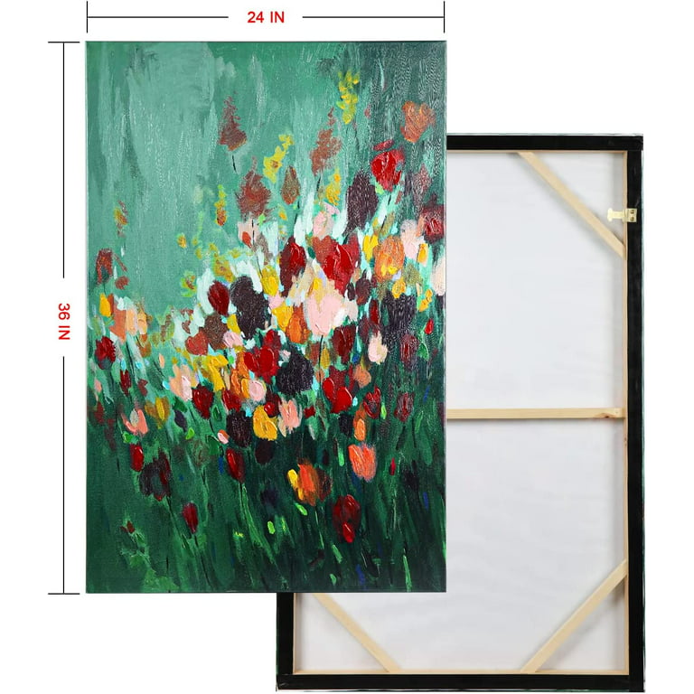 ArtbyHannah 24x36 inch Flower Canvas Painting Wall Art, Hand