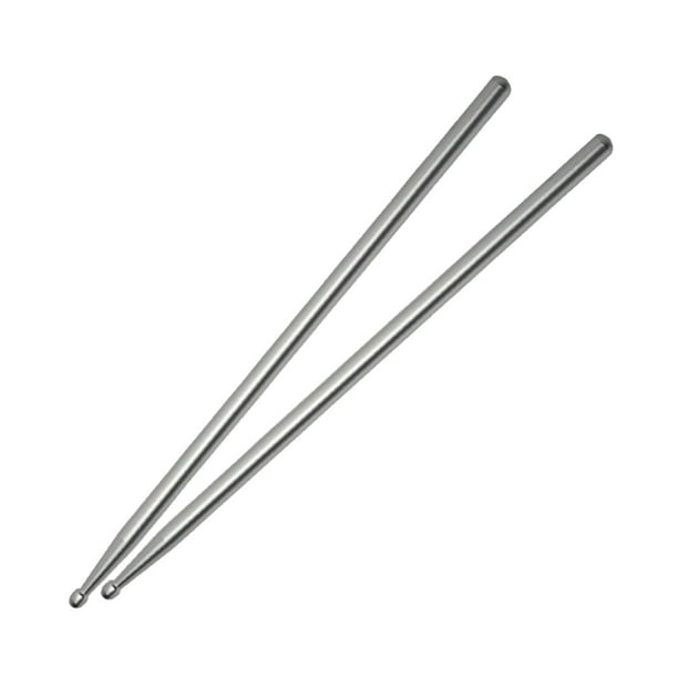 2 piezas de baquetas de batería, mazo de batería, antideslizantes, portátiles, resistentes, baquetas de metal para hacer ejercicio, regalos para niños Plata