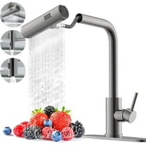Single Hole Kitchen Sink Faucet with Pull Down Sprayer, Single Handle, Pull Out Tap, Stainless Steel Tall Kitchen Faucet in Matte Gray, Touch On for Effortless Control and Durability