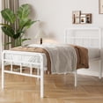 thumbnail image 3 of Base de Cama Individual con Cabecero y Piecero, Base Individual de Metal con Listones Resistente, Espacio de Almacenamiento Debajo de la Cama, sin Ruido, Blanco, 3 of 4