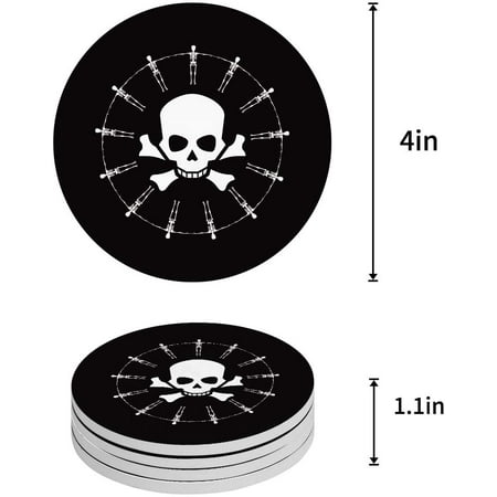 

ZHANZZK Skull Black and White Funny Skeleton Set of 8 Round Coaster for Drinks Absorbent Ceramic Stone Coasters Cup Mat with Cork Base for Home Kitchen Room Coffee Table Bar Decor