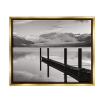 Stupell Industries Lakeside Mountain Dock Nature Photography Gold Floater Framed Art Print Wall Art, 21 x 17
