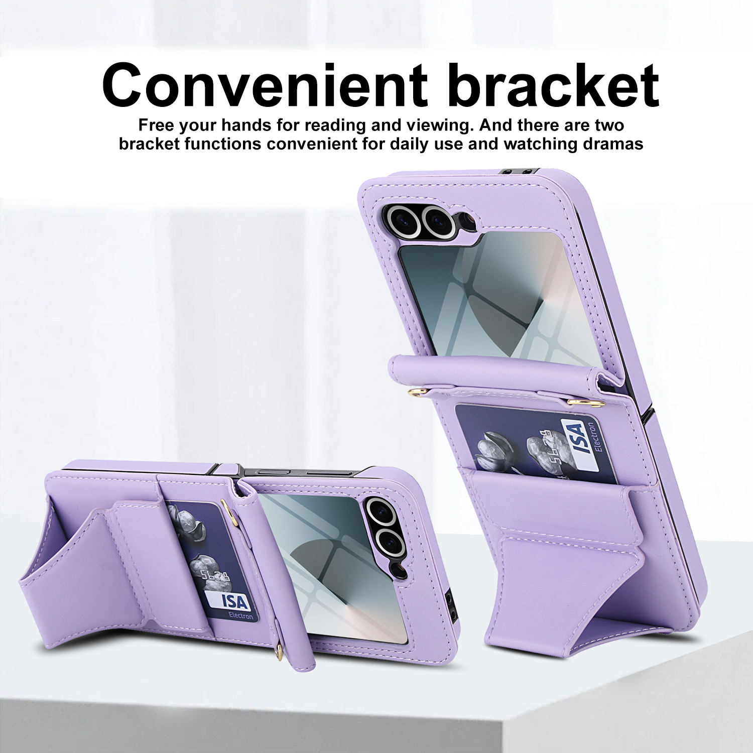 Crossbody For Samsung Galaxy Z Flip 7 Wallet Case with Hidden Kickstand, Credit Card Holder for Samsung Galaxy Z Flip 7 Case Built-in Screen Protector, Shoulder Strap & Lanyard Phone Case,Purple