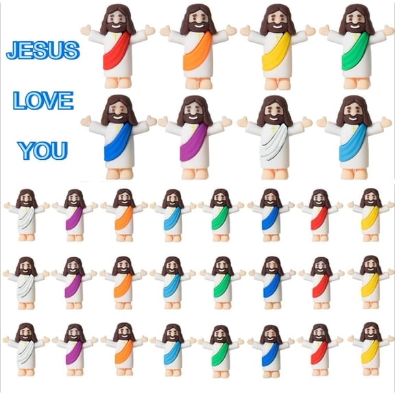 24 Pcs Little Jesus Figurine Miniature Tiny Jesus Figures Religious Christ Savior Doll for Hide and Seek Sunday Easter Egg Stuffers Baptism Gift (Multicolor)