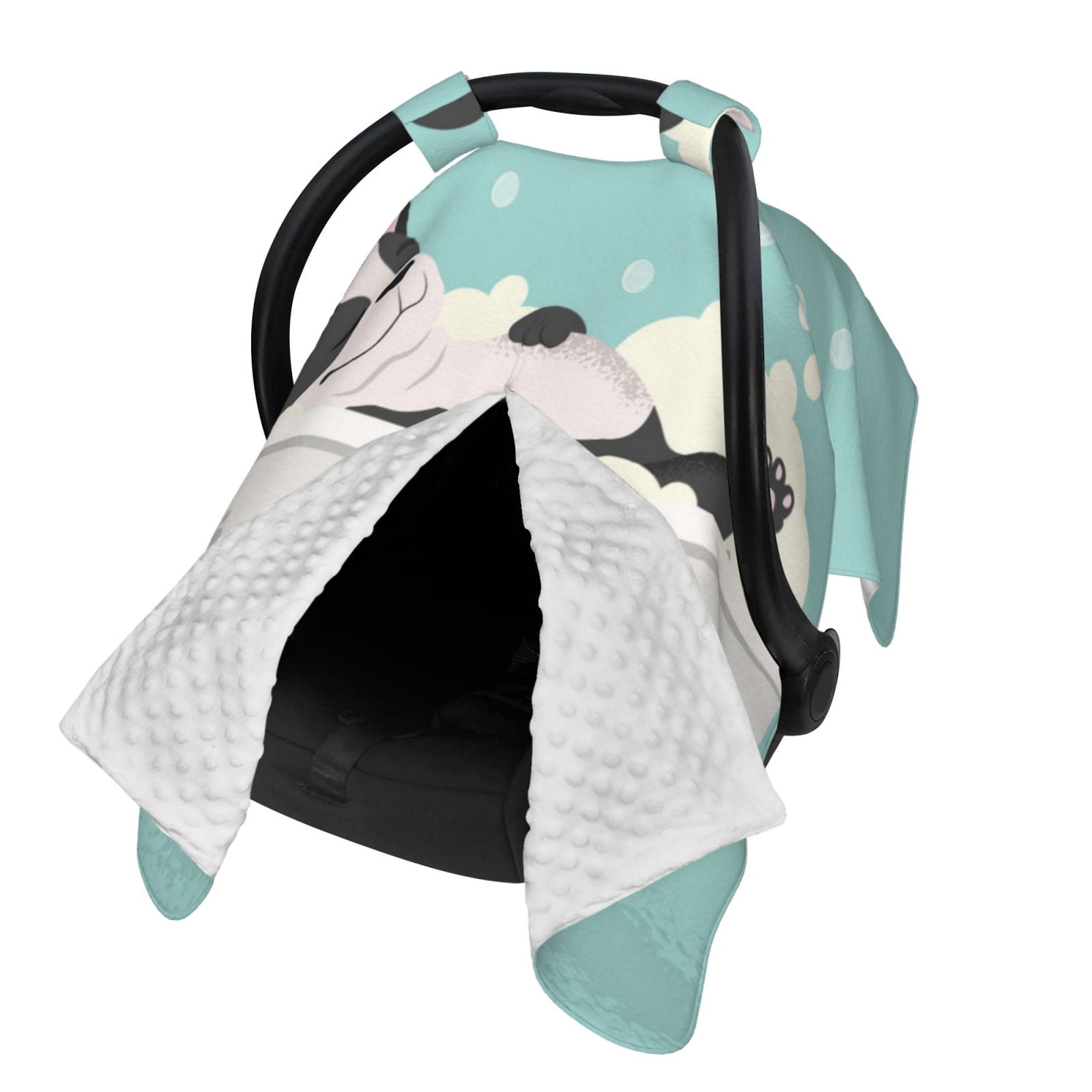 Naloa French Bulldog Taking a Bath Baby Car Seat Cover, Breathable Baby Carrier Cover, Multiuse Baby Carrier Cover & Nursing Breastfeeding Cover