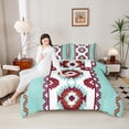 thumbnail image 4 of jejeloiu Boho Aztec Geometric Queen Comforter Set,White Cyan Red Bedding Comforter Set For Men Women Reversible 3-Piece, 4 of 8