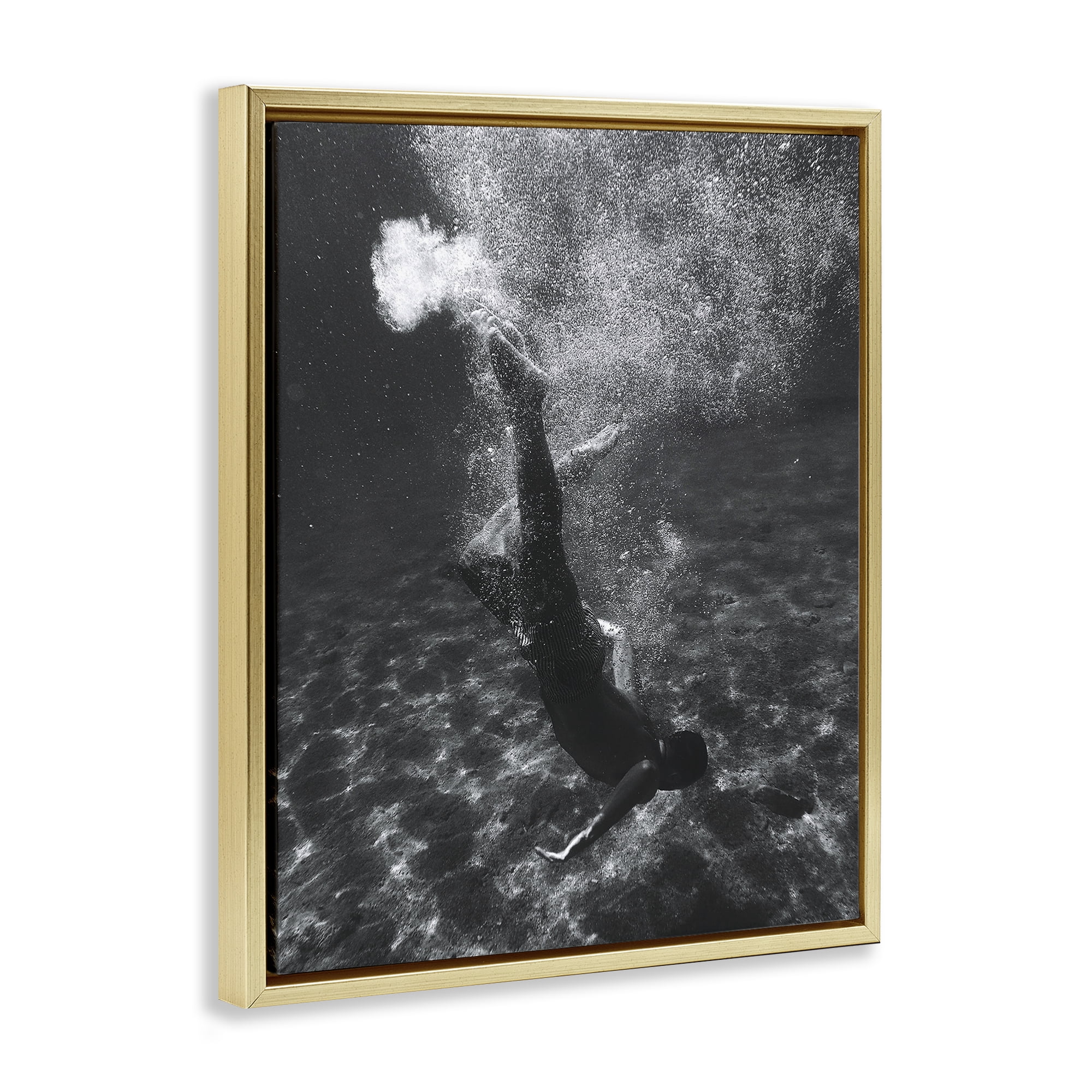 Stupell Industries Deep Ocean Diving Novelty Photography Gold Floater Framed Canvas Art Print Wall Art, 25 x 31