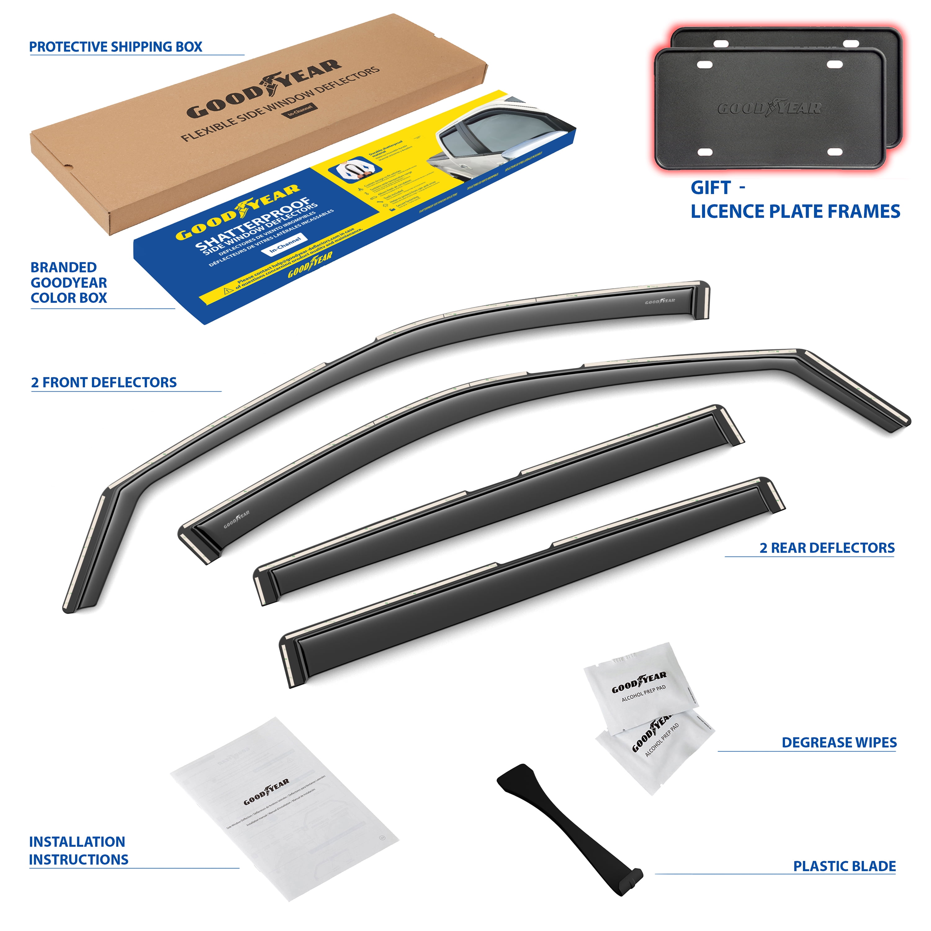 Goodyear Shatterproof in-Channel Window Deflectors for Jeep Compass 2017-2025, Rain Guards, Window Visors for Cars, Vent Deflector, Car Accessories, 4 pcs - GY003470