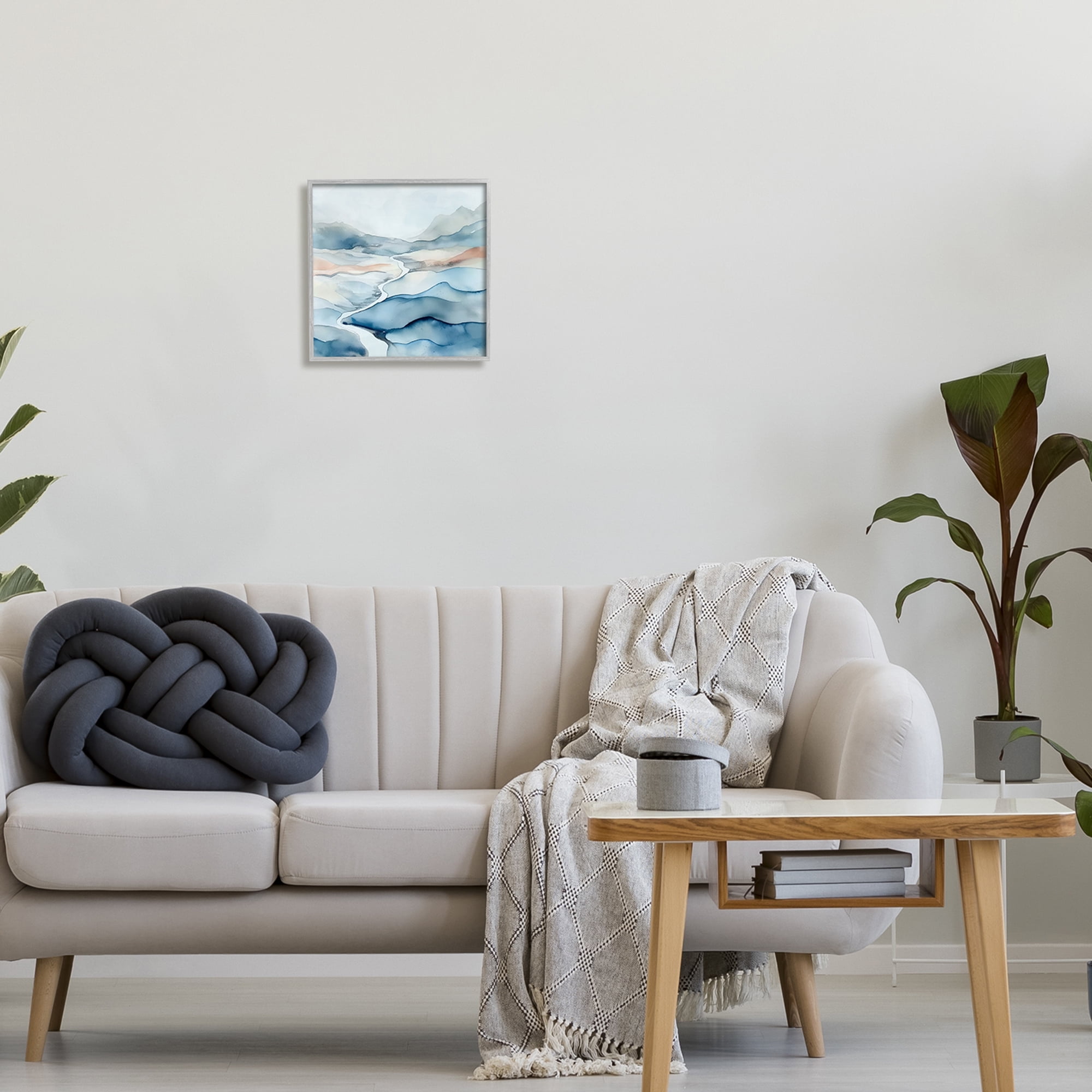 Stupell Industries Abstract Mountain Stream Landscape Painting Gray Framed Art Print Wall Art, 12 x 12