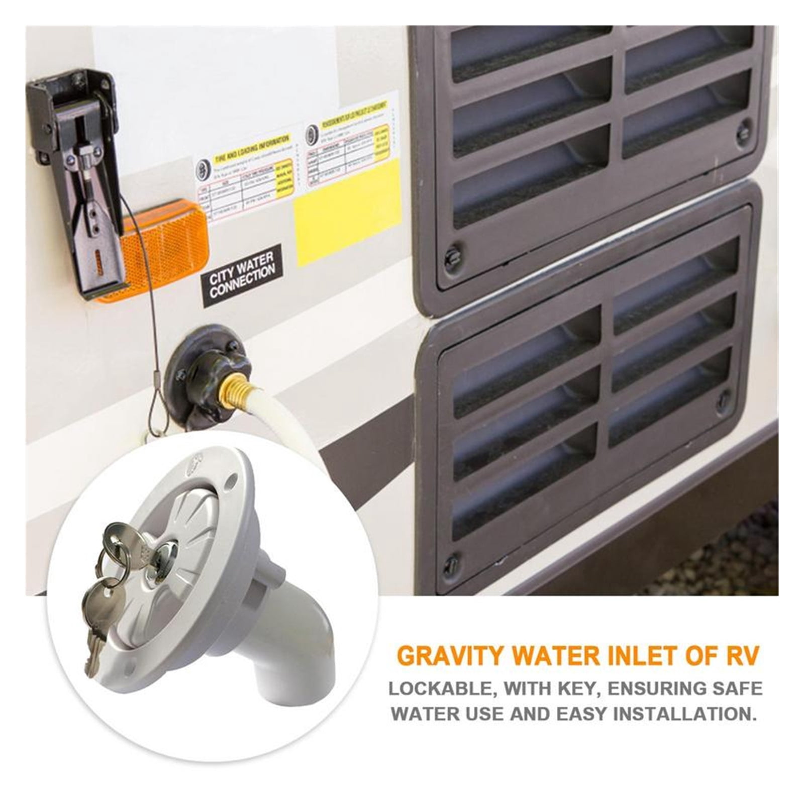 Lockable Cip Rv Black Tank Cap BTOER Gravity Fresh Water Fill Hatch Inlet Filter ...