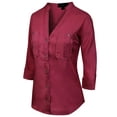 thumbnail image 3 of Made by Olivia Women's Long Sleeve Solid Split Neck Tencel Button Down Shirt Blouse, 3 of 4