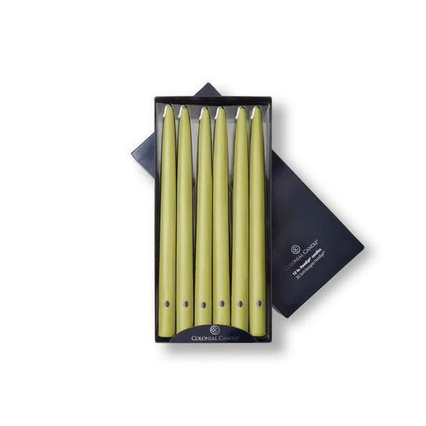 Colonial Candle Unscented Taper Candles, Pear Green, 12 inch Pack of