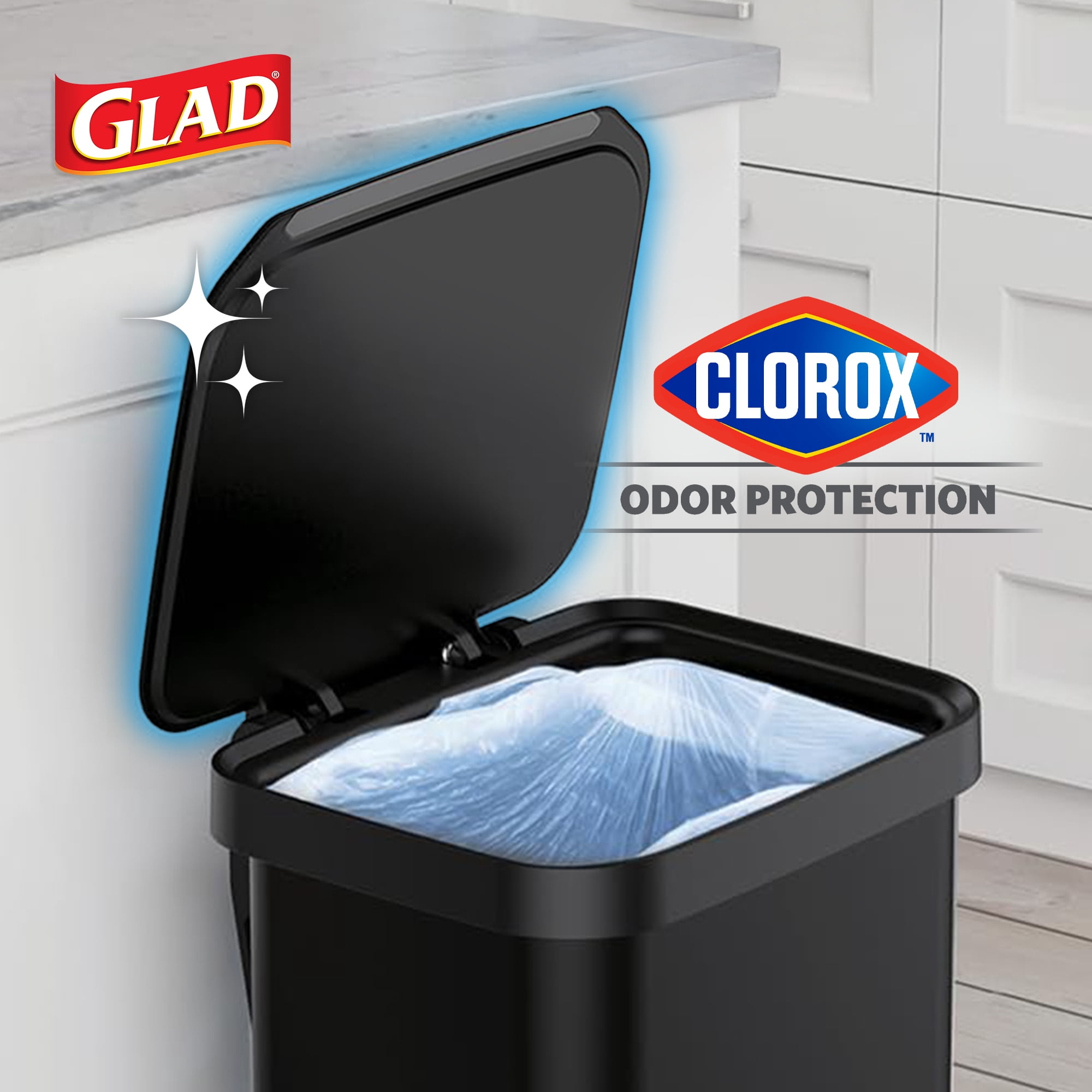 Glad Step Trash Can, Series 2 Soft Close Garbage Bin with Odor Protection, 13 Gal, Black