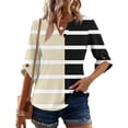 thumbnail image 3 of Women's 3/4 Length Sleeve V Neck Tops Plus Size Loose Casual Dressy Work Blouses Trendy Daily Outfits Beige XL, 3 of 5