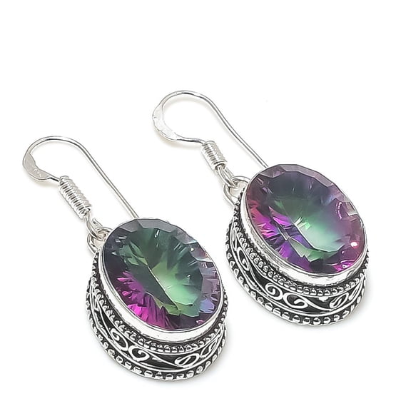 Natural Mystic Topaz Gemstone 925 Sterling Silver Jewelry Ring Size 3.7