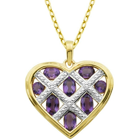- 1.03 Carat T.G.W. Genuine African Amethyst 18kt Yellow Gold over Sterling Silver Heart Pendant Necklace on Cable Chain, 18