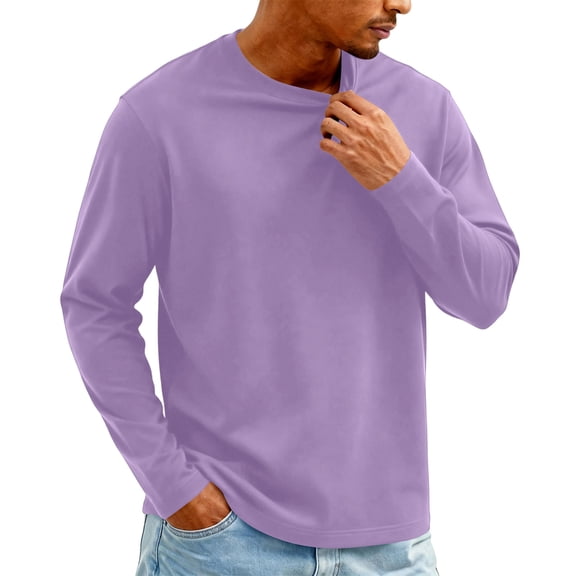 Inglocry Mens Long Sleeve Tee Shirts Crew Neck Workout Soft Casual -Shirts Light Purple 2XL