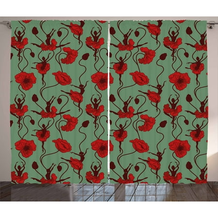 Poppy Curtains 2 Panels Set Floral Arrangement With Abstract