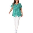thumbnail image 2 of Agnes Orinda Women's Plus Size V Neck Short Sleeve Asymmetric Hem Polka Dots Pintuck Top 2X Dark Green, 2 of 4