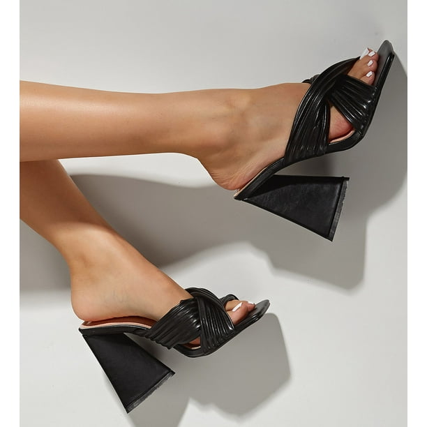 Sexy Crossover Black Strappy Slides Wrinkled Ladies Mules Shoes High Heel  Sandals - China Heel Sandal and High Heels price