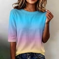 thumbnail image 2 of Domzest Womens Gradient Half Sleeve Tops Crew Neck Loose Fit Elbow Length Shirts Dressy Casual Summer Fall Lightweight Basic Blouse Blue XL, 2 of 6